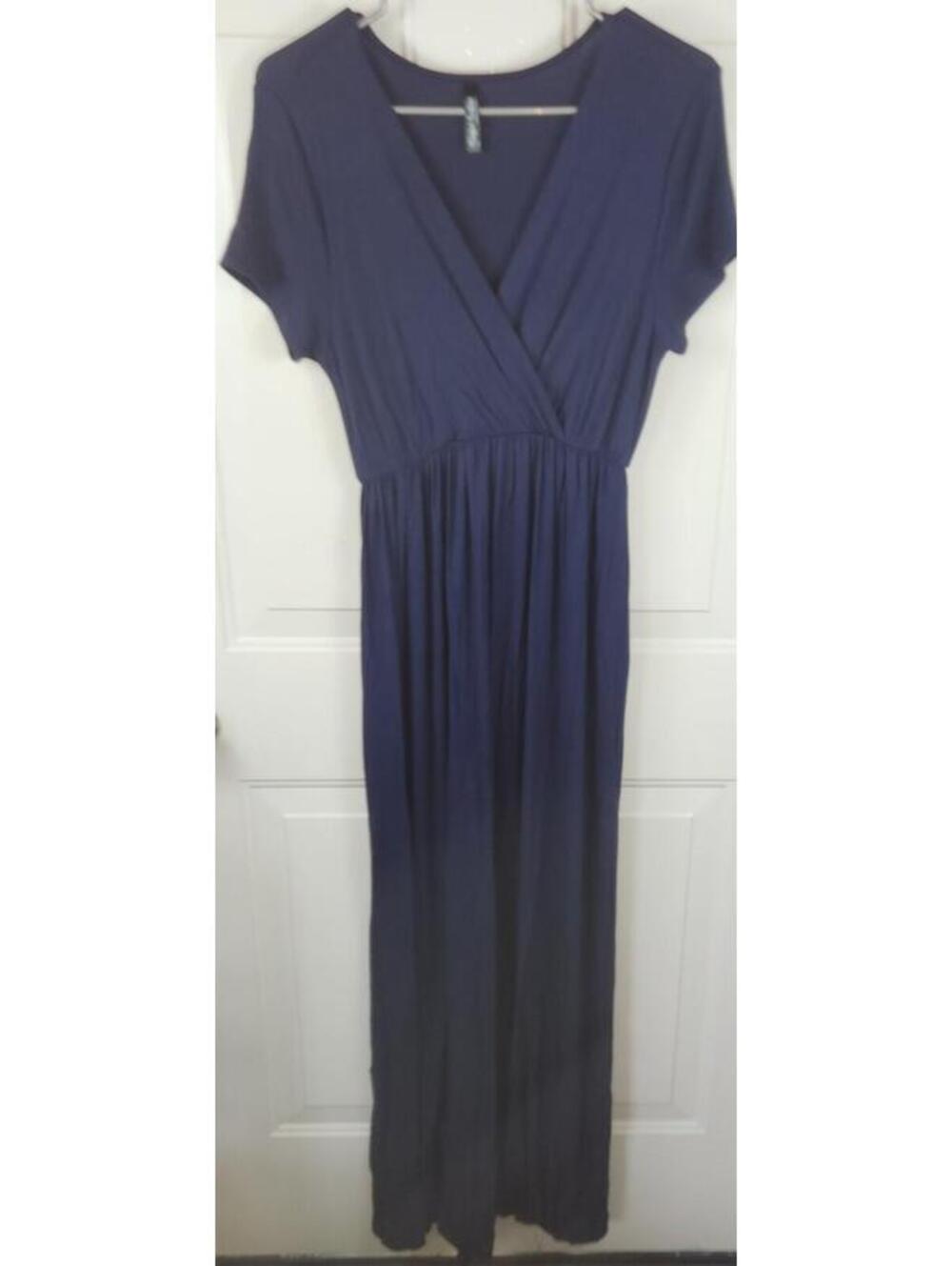 Rags & Couture Blue Flowy Deep V-Neck Maxi Dress Size Large